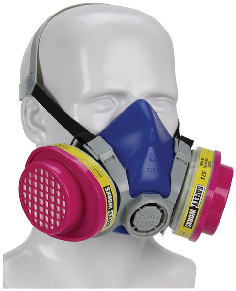 SAFETY WORKS SWX00320 Multi-Purpose Half Mask Respirator, M Mask, 99.97 % Filter Efficiency, Blue