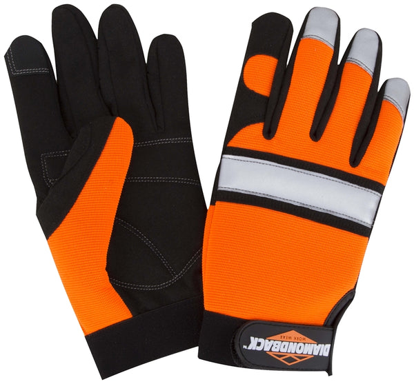 Diamondback 5959L Touchscreen Hi Visibility Mechanic’s Gloves, L 55% Synthetic leather 30% Spandex 10% Reflective Fabric 5% Elastic Band