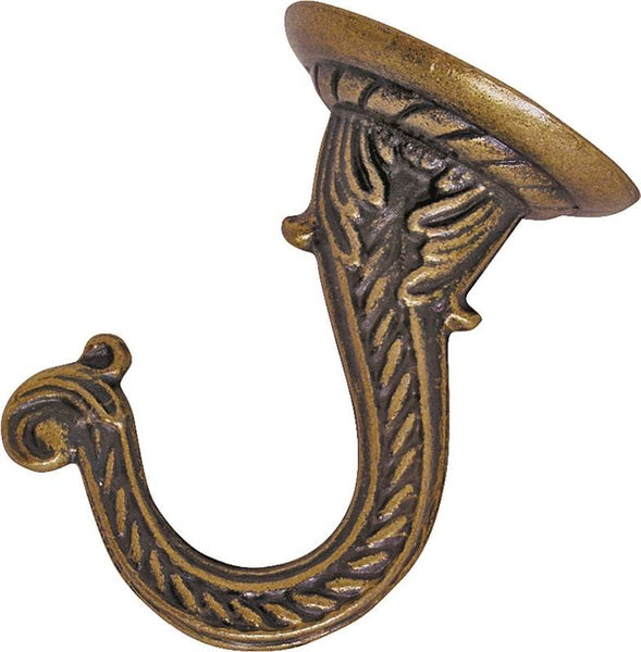 Landscapers Select GB0073L Ceiling Hook, 2.5 in L, Zinc Alloy, Antique Brass, Wall Mount Mounting