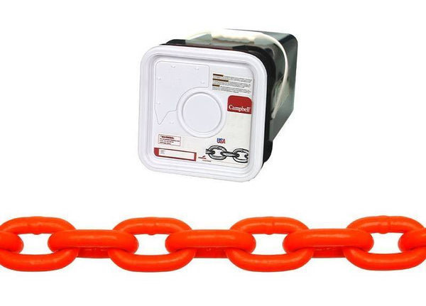 Campbell HV0184526 High-Test Chain, 5/16 in, 60 ft L, 3900 lb Working Load, 43 Grade, Carbon Steel, Orange Polycoat