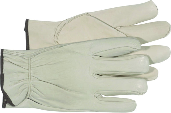 BOSS 4067L Driver Gloves, Men's, L, Keystone Thumb, Open, Shirred Elastic Back Cuff, Cowhide Leather, Natural