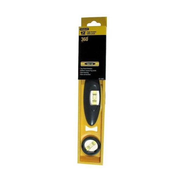 STANLEY 42-466 I-Beam Level, 12 in L, 3-Vial, Non-Magnetic, ABS, Black/Yellow