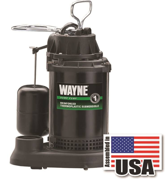 WAYNE SPF50 Sump Pump, 1-Phase, 10 A, 120 V, 0.5 hp, 1-1/2 in Outlet, 20 ft Max Head, 4300 gph, Thermoplastic