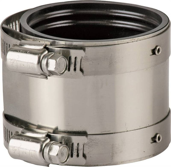 ProSource KJ-010 Coupling, 3 in, Rubber/Stainless Steel, Black/Stainless Steel Shield