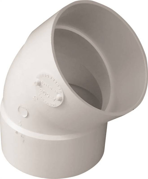 IPEX 414183BC Sewer Pipe Elbow, 3 in, Hub, 45 deg Angle, PVC, White