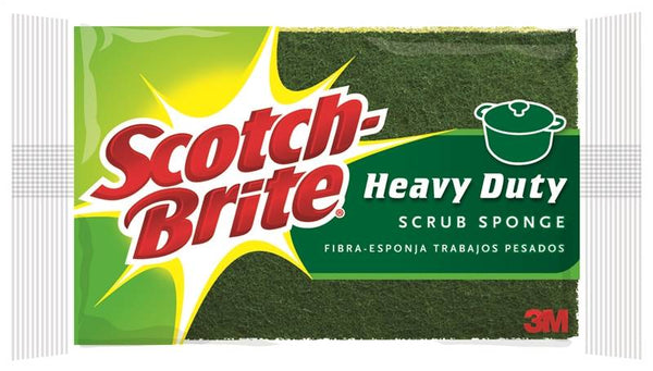 Scotch-Brite 425 Scrub Sponge, 4-1/2 in L, 2.7 in W, 0.6 in Thick, Cellulose/Synthetic Fiber, Green/Yellow