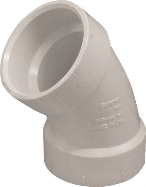 CANPLAS 192501 Sanitary Pipe Elbow, 1-1/2 in, Hub, 45 deg Angle, PVC, White