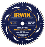 IRWIN 1934342 Circular Saw Blade, 7-1/4 in Dia, 5/8 in Arbor, 60-Teeth, Carbide Cutting Edge