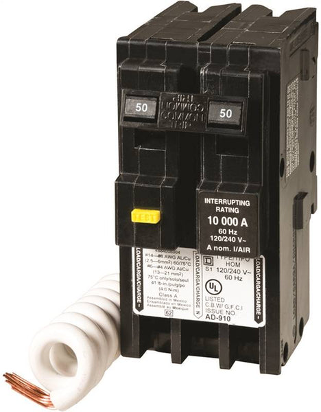 Square D Homeline HOM250GFICP Circuit Breaker, GFCI, Mini, 50 A, 2 -Pole, 120/240 V, Fixed Trip, Plug Mounting