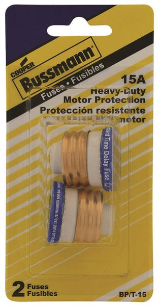 Bussmann BP/T-15 Plug Fuse, 15 A, 125 V, 10 kA Interrupt, Plastic Body, Low Voltage, Time Delay Fuse