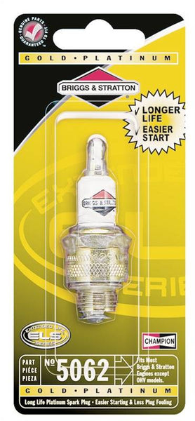 BRIGGS & STRATTON Extended Life 5062K Spark Plug, 14 mm Thread, 13/16 in Hex, Platinum