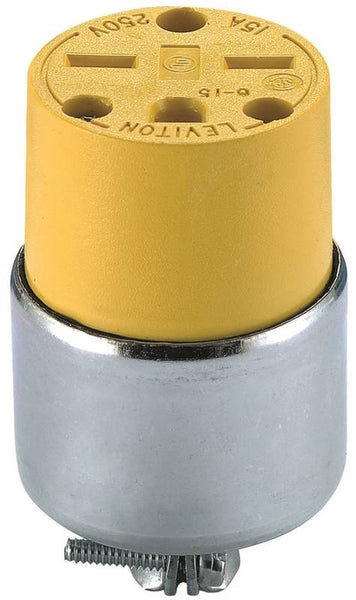 Leviton 000-615CA-000 Armored Connector, 2 -Pole, 15 A, 125 V, NEMA: NEMA 6-15R, Yellow