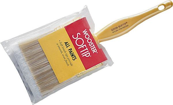 WOOSTER Q3108-4 Paint Brush, 4 in W, 3-3/16 in L Bristle, Nylon/Polyester Bristle, Beaver Tail Handle