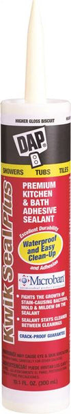 DAP KWIK SEAL PLUS 18519 Adhesive Sealant, Biscuit, 24 hr Curing, -20 to 150 deg F, 10.1 oz Tube