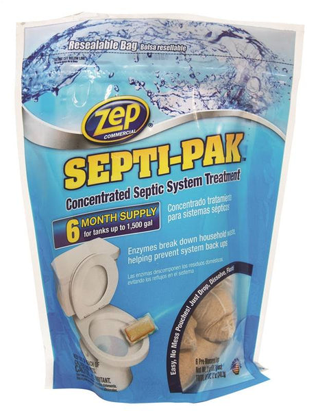 Zep Septi-Pak Series ZSTP6 Septic System Treatment, Solid, Brown, Mild, 12 oz Pouch