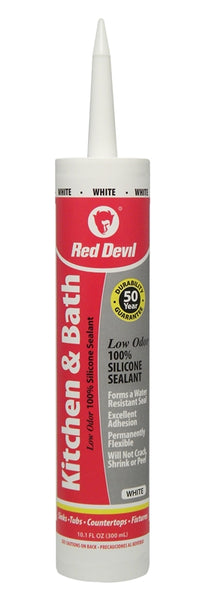 Red Devil 0836 Silicone Sealant, White, 24 hr Curing, -60 to 400 deg F, 10.1 oz Cartridge