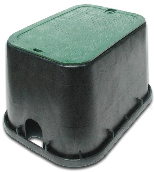 NDS 113BC Valve Box with Overlapping ICV Cover, 21 in L, 12 in H, 2-3/4 x 2-1/2 in Pipe Slots, Polyolefin