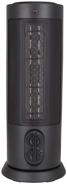 PowerZone Ceramic Tower Heater, 12.5 A, 120 V, 900/1500 W, 1500W Heating, 2-Heat Settings, Black