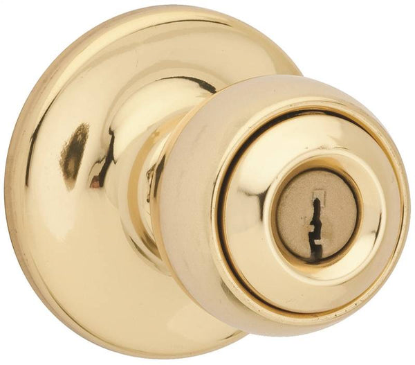 Kwikset 450P-3POLO Storeroom Keyed Entry Knob, 3 Grade, Polished Brass, Knob Handle, 2-3/8 to 2-3/4 in Backset