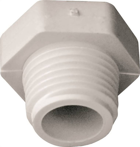 LASCO 450005BC Pipe Plug, 1/2 in, MPT, PVC, White, SCH 40 Schedule