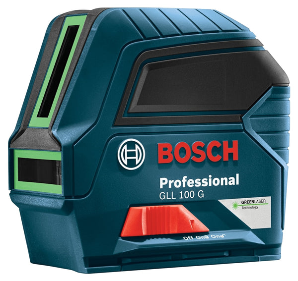 Bosch GLL 100 G Cross-Line Laser, 100 ft, +/-1/8 in at 33 ft Accuracy, 2-Line, Green Laser
