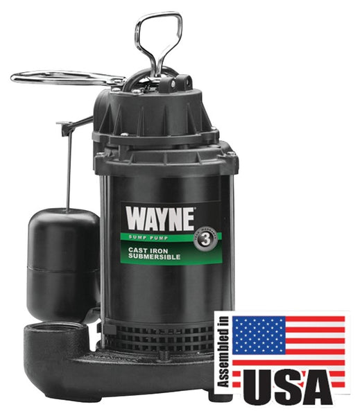 WAYNE CDU800 Sump Pump, 1-Phase, 10 A, 120 V, 0.5 hp, 1-1/2 in Outlet, 20 ft Max Head, 2040 gph, Iron