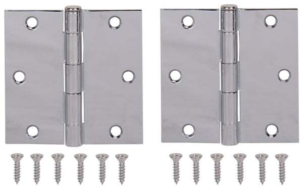 ProSource BH-202CH-PS Square Corner Door Hinge, Steel, Chrome, Loose Pin, 180 deg Range of Motion, Screw Mount Mounting