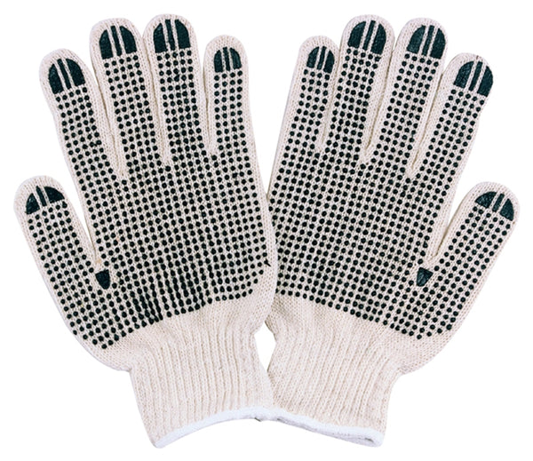 Diamondback FO809PVD2 Knitted Work Gloves with PVC Dots, One-Size, Ribbed Knit Wrist, 60% Cotton 40% Polyester, Natural White