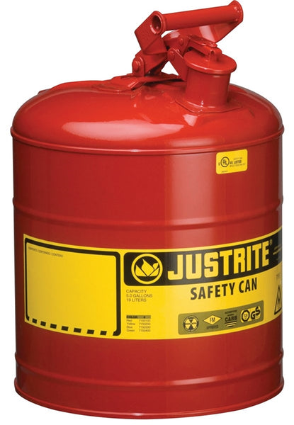 JUSTRITE 7150100 Safety Can, 5 gal Capacity, Steel, Red