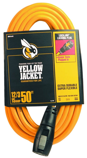 CCI 2737 Extension Cord, 12 AWG Cable, 50 ft L, 15 A, 125 V, Yellow