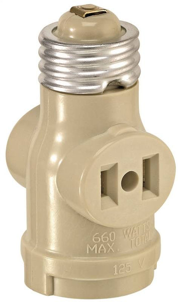 Leviton 004-01403-00I Adapter, 660 W, 2-Outlet, Bakelite, Ivory