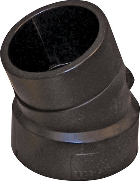 Thrifco Plumbing 6792562 1/16 Bend Street Pipe Elbow, 2 in, Spigot x Hub, 22.5 deg Angle, ABS, Black