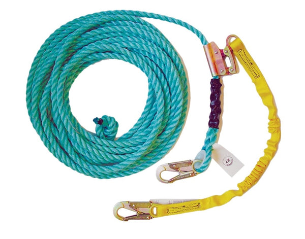 GUARDIAN FALL PROTECTION 01320 Vertical Lifeline Assembly, 130 to 310 lb, 50 ft L Line, Double Locking Snap Harness Hook