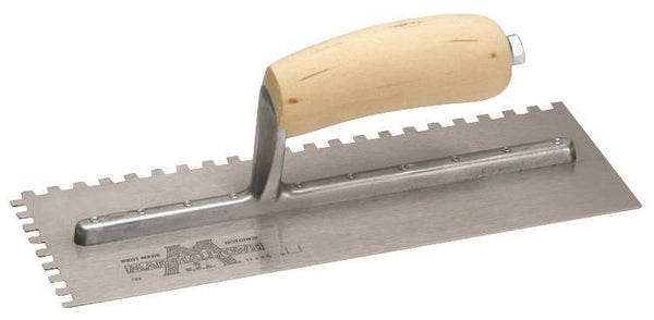 Marshalltown 702S Trowel, 11 in L, 4-1/2 in W, Square Notch, Curved Handle