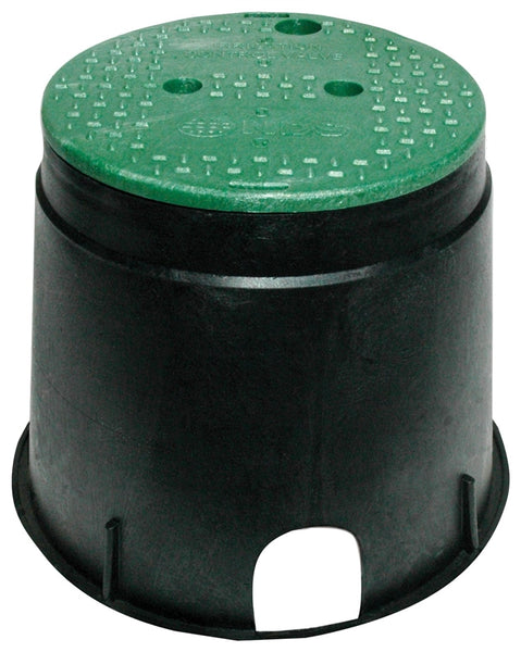 NDS 111BC Valve Box with Overlapping ICV Cover, 12-7/8 in L, 11-5/8 in H, 2-1/2 x 2-3/4 in Pipe Slots, Polyolefin