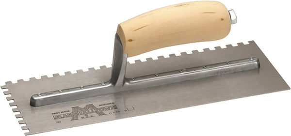 Marshalltown 703S Trowel, 11 in L, 4-1/2 in W, Square Notch, Curved Handle
