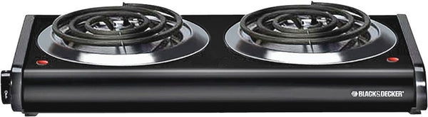 Black+Decker DB1002B Buffet Range, 500/1000 W, 2-Burner, Knob Control, 2-Control, Metal, Black