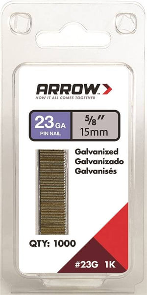 Arrow 23G15-1K Pin Nail, 5/8 in L, 23 Gauge, Galvanized Steel, Round Shank
