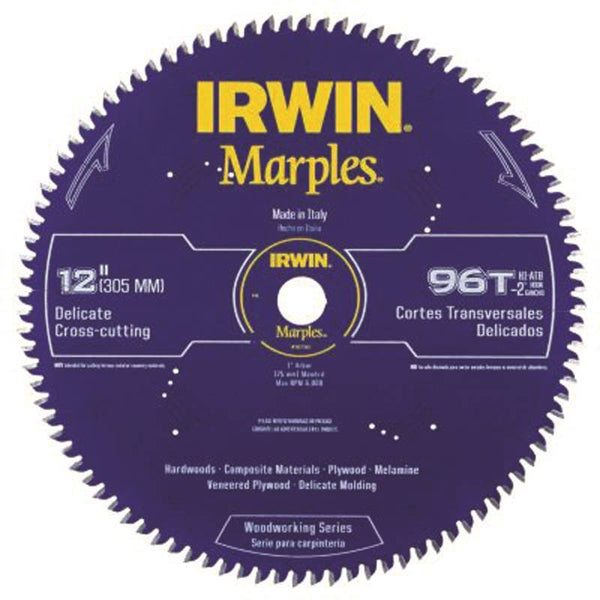 IRWIN 1807385 Circular Saw Blade, 12 in Dia, 1 in Arbor, 96-Teeth, Carbide Cutting Edge