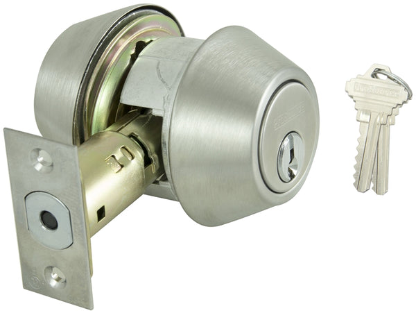 ProSource Deadbolt, 2 Grade, Satin, 2-3/8 to 2-3/4 in Backset, SC1 Keyway, 1-3/8 to 1-3/4 in Thick Door