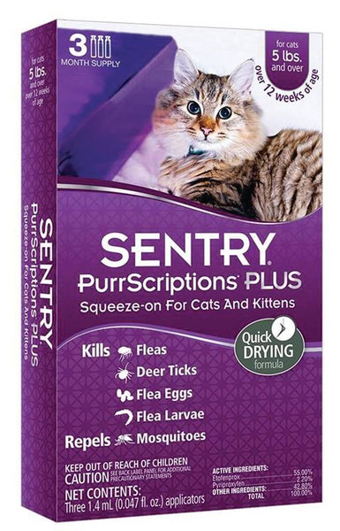 SENTRY PurrScriptions Plus 02111 Flea and Tick Squeeze-On, Liquid, Mild Acetate, 6 Count