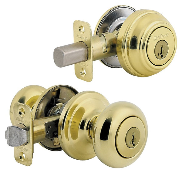 Kwikset Signature Series 991J3SMTCP Knob Lockset, 2 Grade, Keyed Key, Polished Brass, 2-3/8 x 2-3/4 in Backset