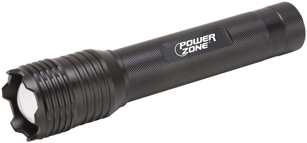 PowerZone 12106 Tactical Flashlight, AA Battery, LED Lamp, 1000 Lumens, 150 m Beam Distance, 12 hrs Run Time, Black