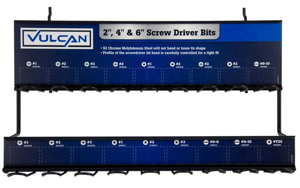 Vulcan 994970 Screwdriver Bit Rack, #1, #2, #3, #6-8, #8-10, #T25 Drive, Phillips, Slot, Square Recess Drive, Metal
