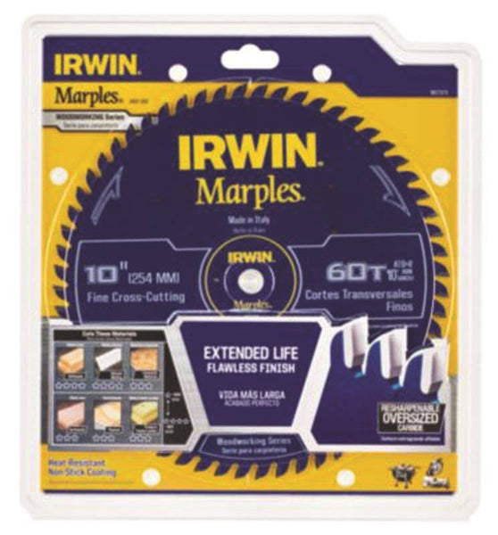 IRWIN 1807369 Circular Saw Blade, 10 in Dia, 5/8 in Arbor, 60-Teeth, Carbide Cutting Edge