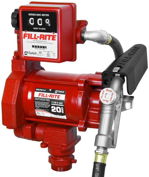 Fill-Rite FR701V Fuel Transfer Pump, Motor: 1/3 hp, 115 VAC, 5.5 A, 1725 rpm, 30 min Duty Cycle, 3/4 in Outlet, Iron