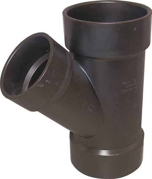 CANPLAS 102328LBC Reducing Pipe Wye, 4 x 4 x 2 in, Hub, ABS, Black
