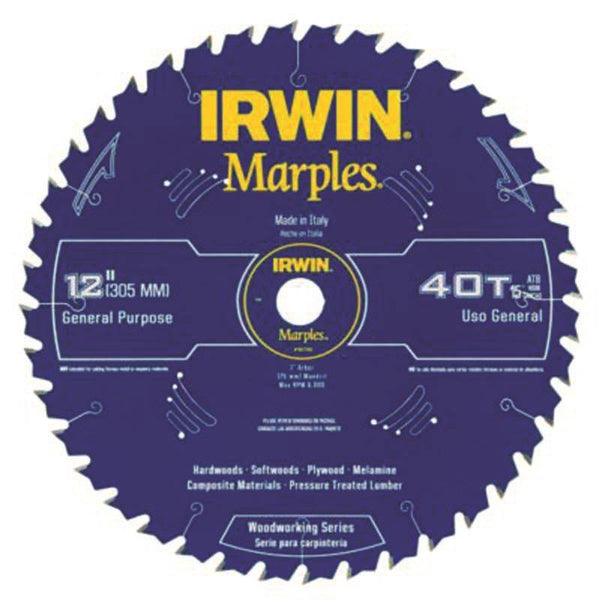 IRWIN 1807383 Circular Saw Blade, 12 in Dia, 1 in Arbor, 60-Teeth, Carbide Cutting Edge