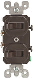 Decora S00-05224-02S Duplex Combination Double Switch, 15 A, 120/277 V, Lead Wire Terminal, Brown
