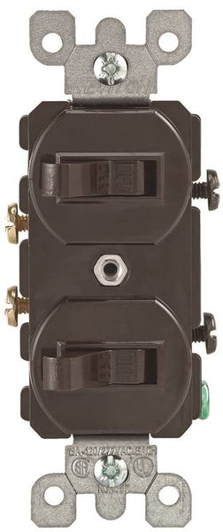 Decora S00-05224-02S Duplex Combination Double Switch, 15 A, 120/277 V, Lead Wire Terminal, Brown